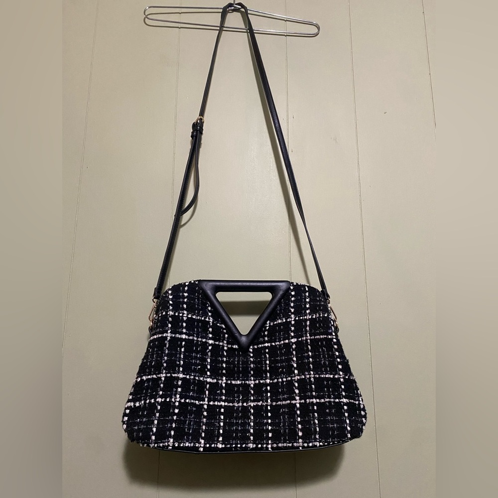 Urban Expressions Natasha Tweed Black and White Crossbody Purse.